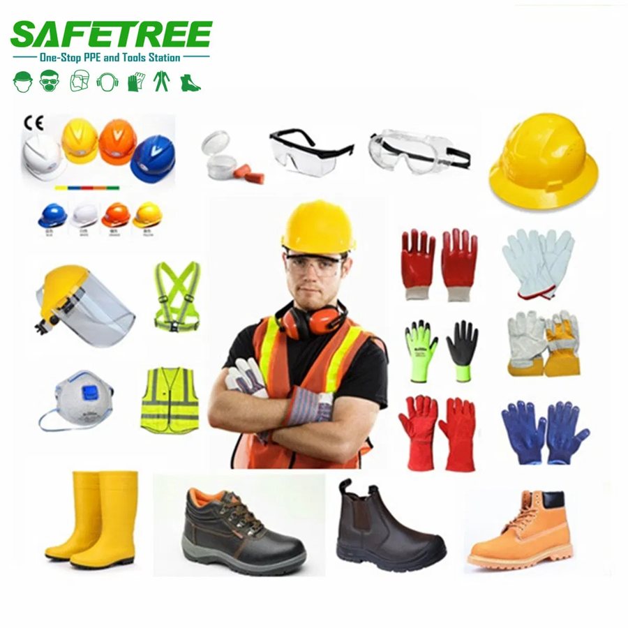 Safety helmets and gloves site PPE
